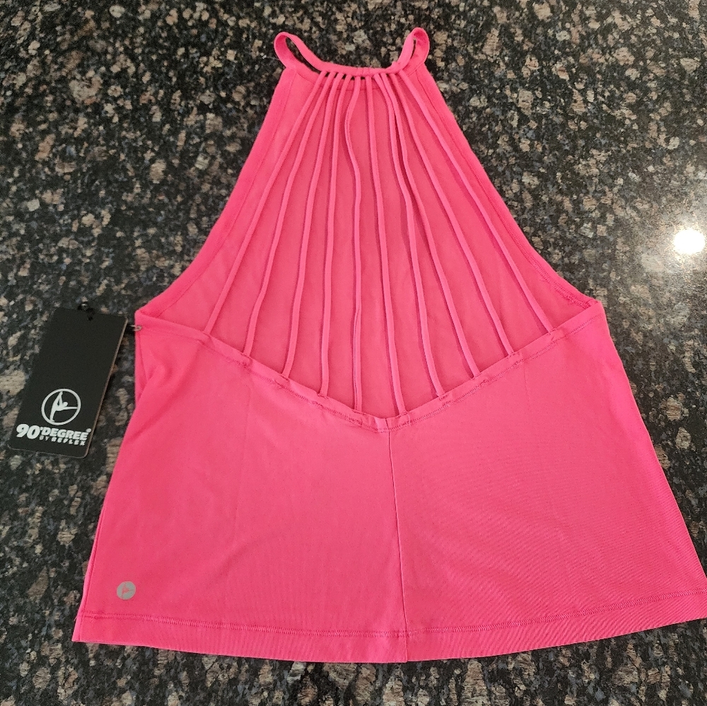90 Degree By Reflex Pink Pleated Backless Tank Top